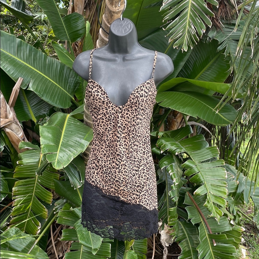 Madison Leopard, print lace trim slip, slip, dress or nightgown